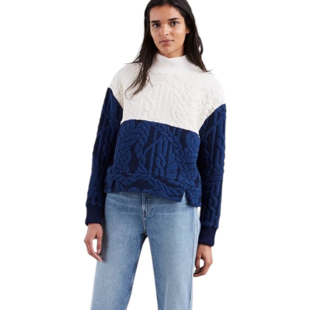 NWT Levi’s Made & Crafted Aran Cable Knit Colorblock Sweater Blue White $498